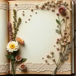 A blank page decorated with flowers and lace.