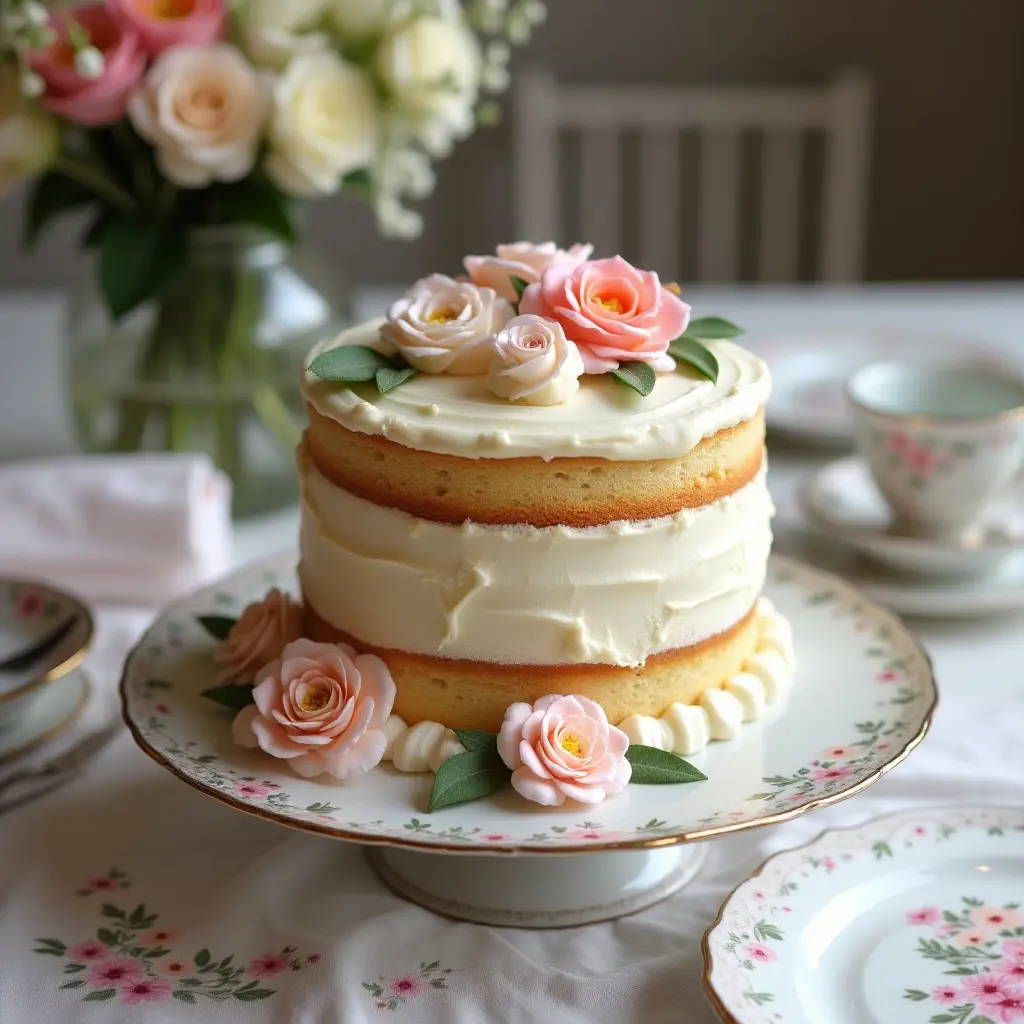 Simple Sponge Cake with Floral Decoration