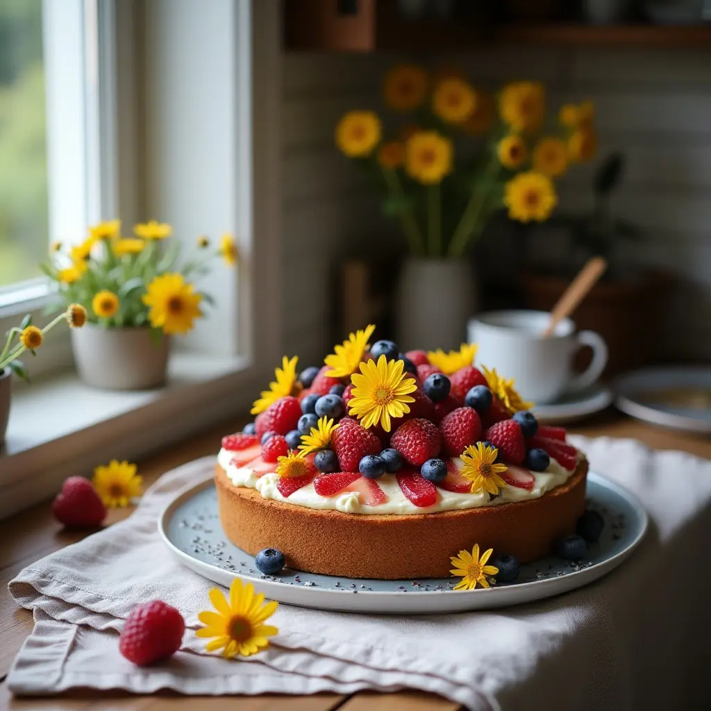 Fruit-Filled Cake with Fresh Berries