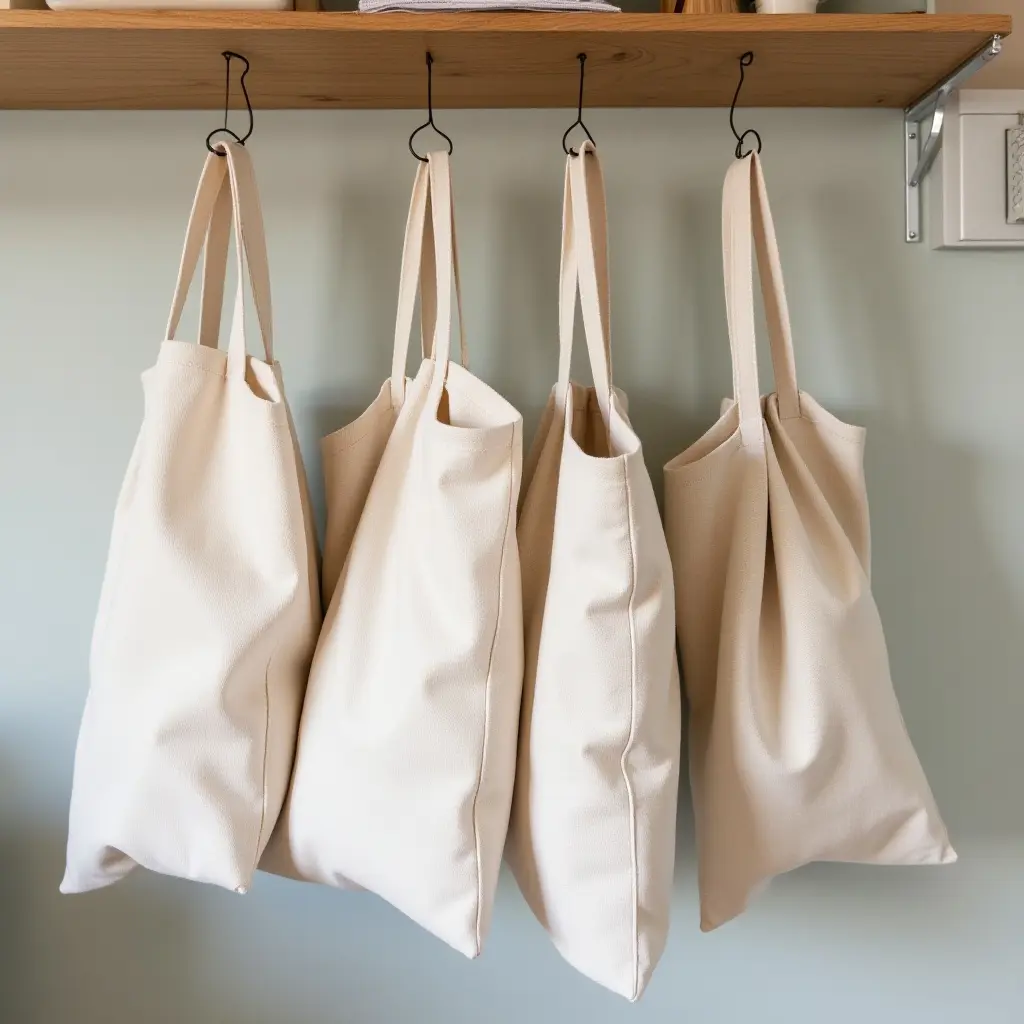 Cloth bags in a cozy pantry