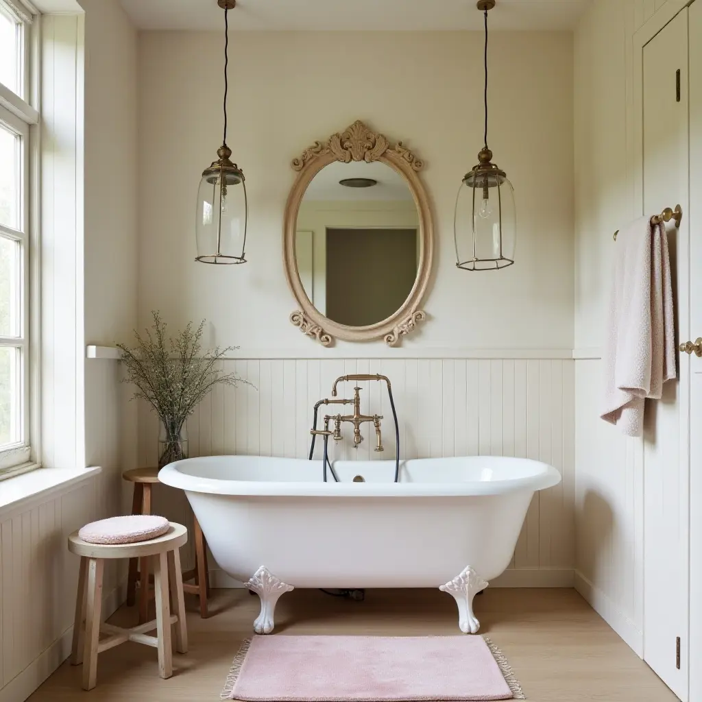 Vintage Fixtures in Cottagecore Bathroom