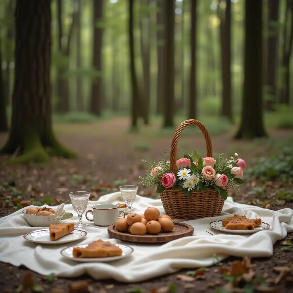 Picnic in Forest Clearing