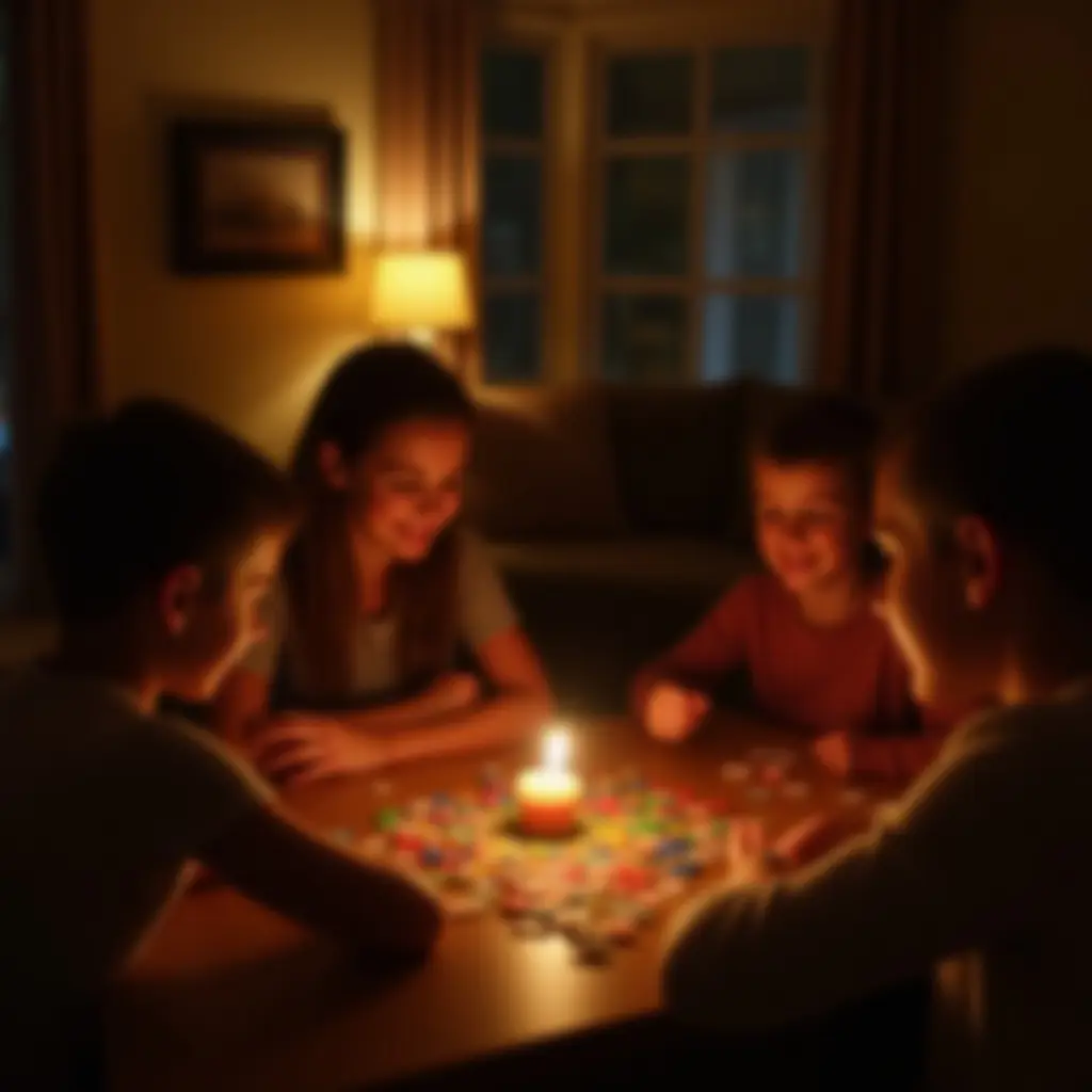 Family Playing Board Games by Candlelight