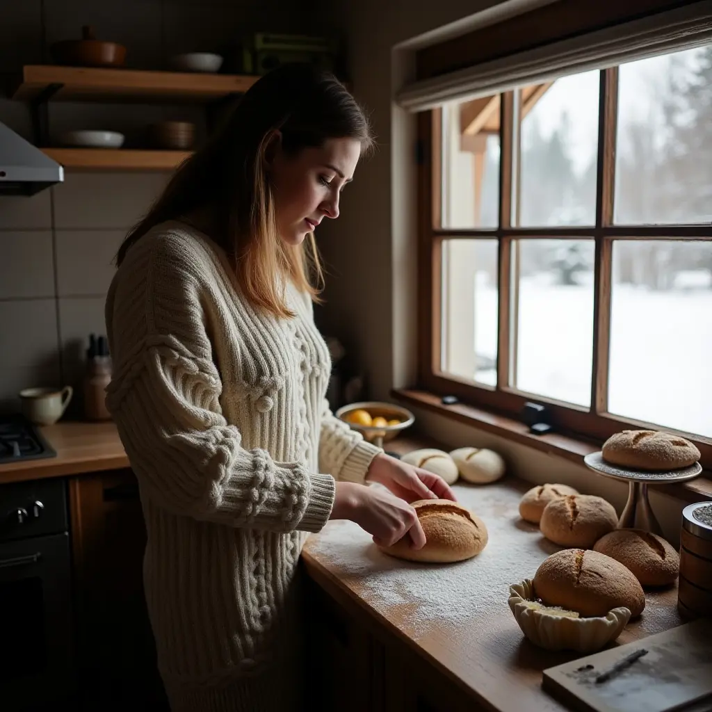 Baking in a cozy winter kitchen