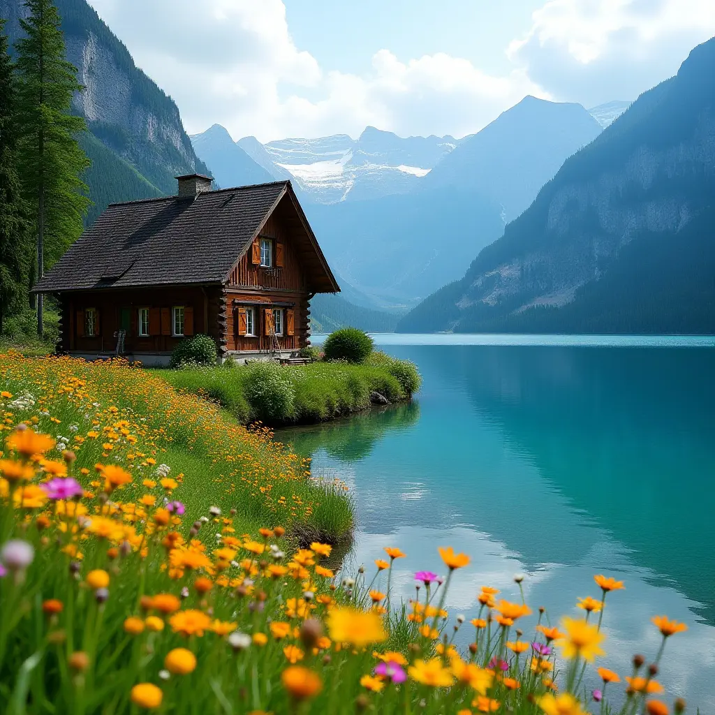 Lakeside Cottage in the Swiss Alps