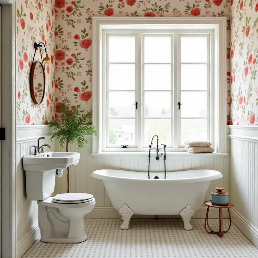 Floral Patterns in Cottagecore Bathroom