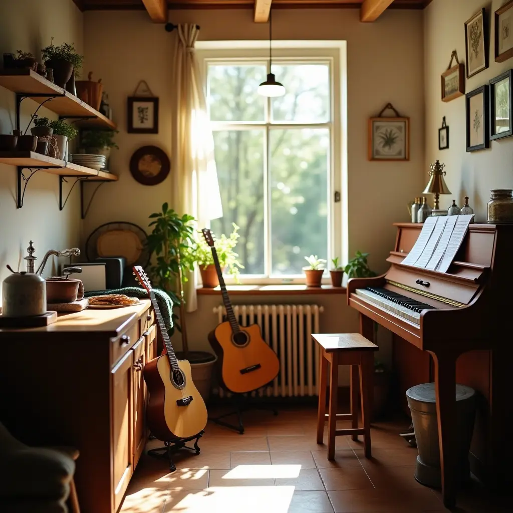 Piano in Cottagecore Setting